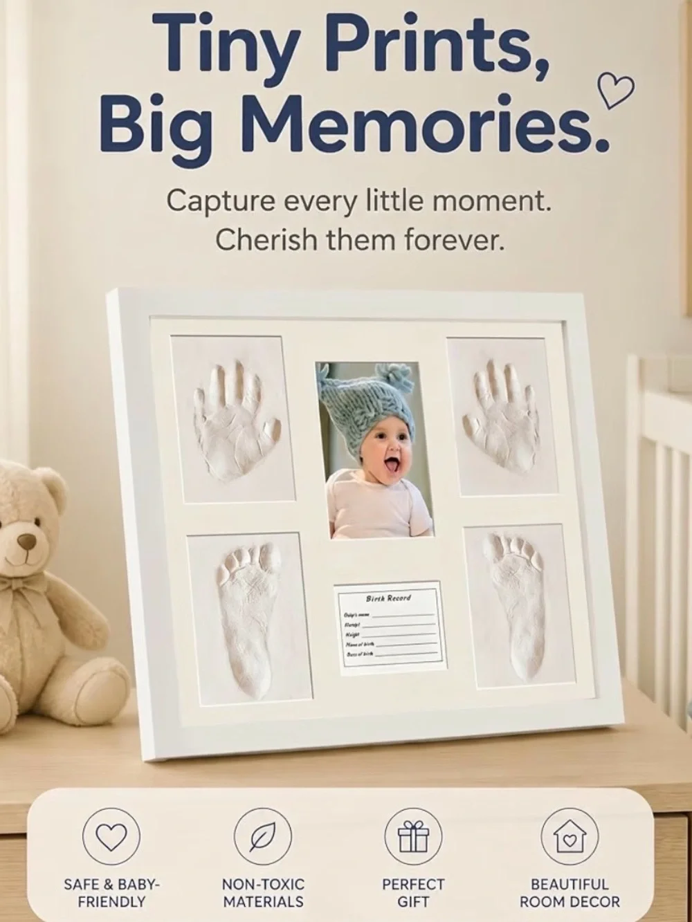Baby Handprint & Footprint Keepsake Frame - White